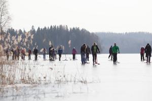 Поход на финских санях по льду озера Пюхаярве или по трассам