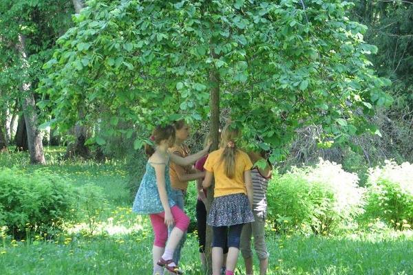 Lukes muiža un muižas parks, bērni parkā zem koka