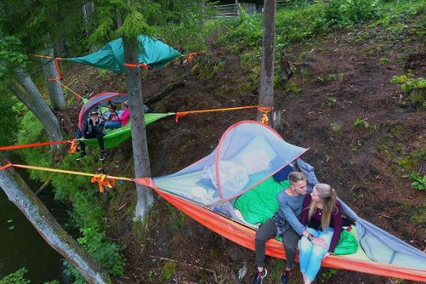 Sleeping in tree tents and a canoeing on River Ahja
