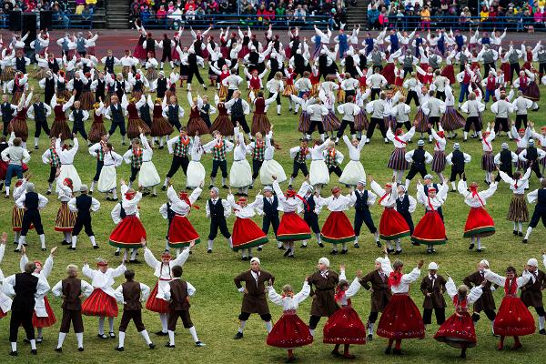 Estonian dancers perform at a song and folk dance celebration
