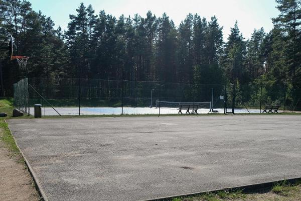 Tennis court and soccer field of the former community centre on Kihnu