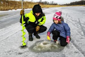 Winter Ice Fishing in Fishing Village