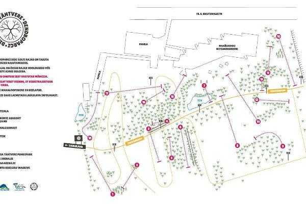 Tarton Tähtvere Dendron frisbeegolfpuiston ratakartta