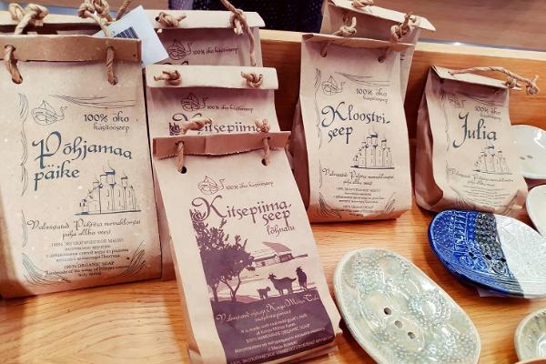Local handicraft soaps in the museum shop of Narva Castle