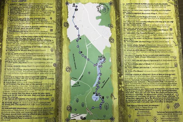 Scheme of Nature Energy Trail and the names of the sculptures