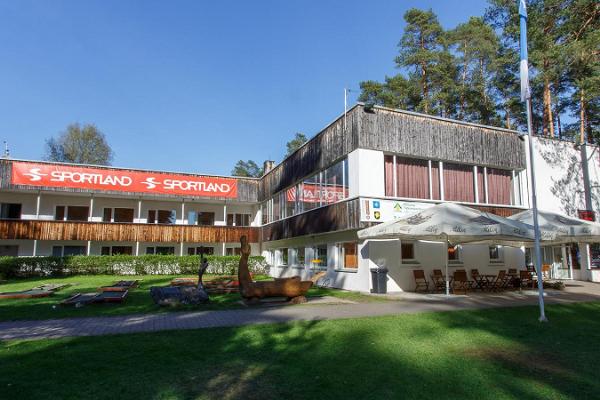 The main building of Tartu County Recreational Sports Centre with a café and rental