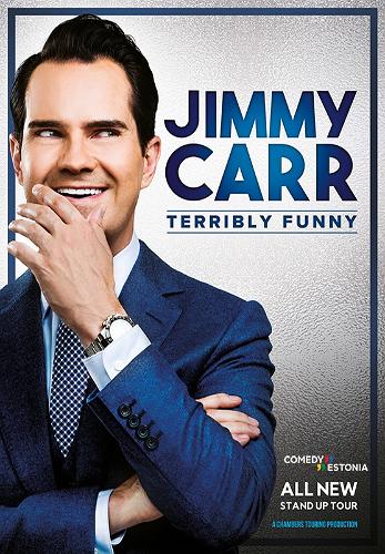 Jimmy Carr'i etenduse "Terribly Funny" plakat
