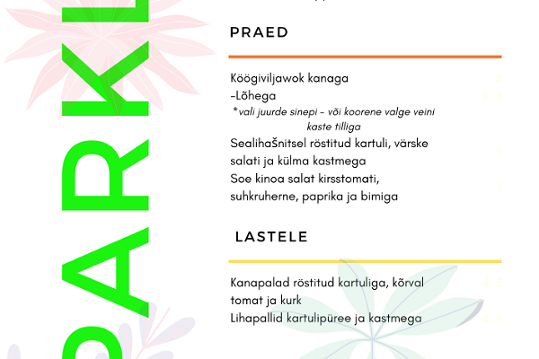 Cafe Sparkla, menu