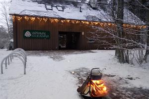 Vapramäe Nature House, winter, snow, fire, Christmas lights