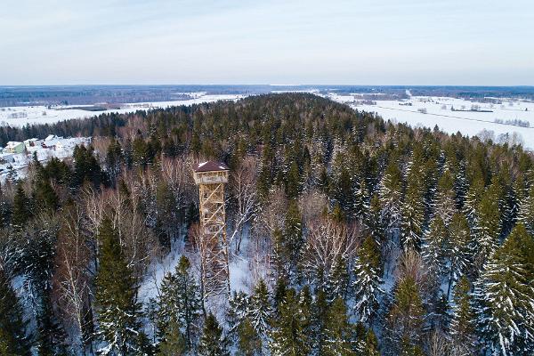 Iisaku (Tärivere) mäe vaatetorn, talvel õhust linnulennult