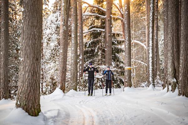 Skipisten des Gesundheitssportzentrums des Landkreises Tartu und Skifahrer