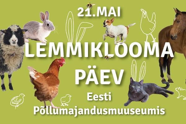 Lemmikloomapäeva plakat, mille peal koduloomad ja -linnud