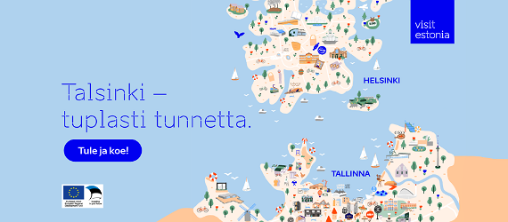 Joonistatud kaardil Helsinki ja Tallinn