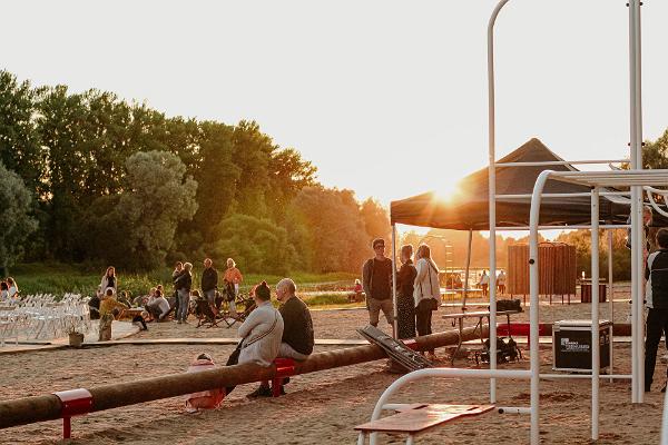 Emajõe City Beach and people during sunset