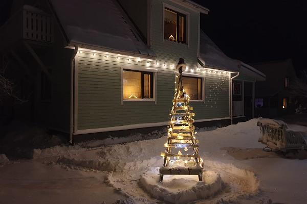 Kaevuri maja majahoov ja jõulupuu talvel