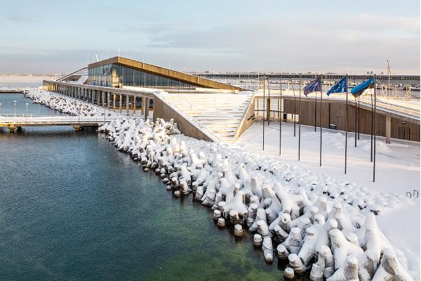 Old City Harbour's cruise terminal, exterior view in winter