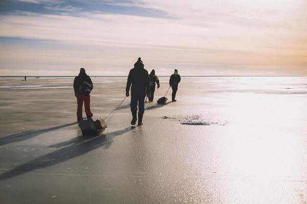 Entertaining fishing day on the icy Pärnu Bay